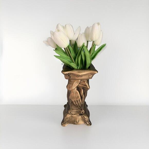 Vintage Ceramic Praying Hands Vase Gold Signature Hand Made Painted 1974 Decor - Picture 1 of 11